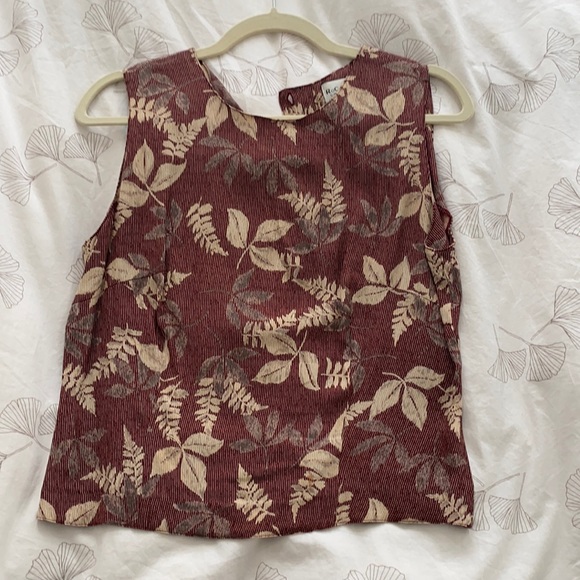 Vintage leaf motif sleeveless top - Picture 1 of 6